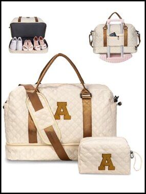 Personalized Monogram Travel Duffel Bag with Shoe Compartment